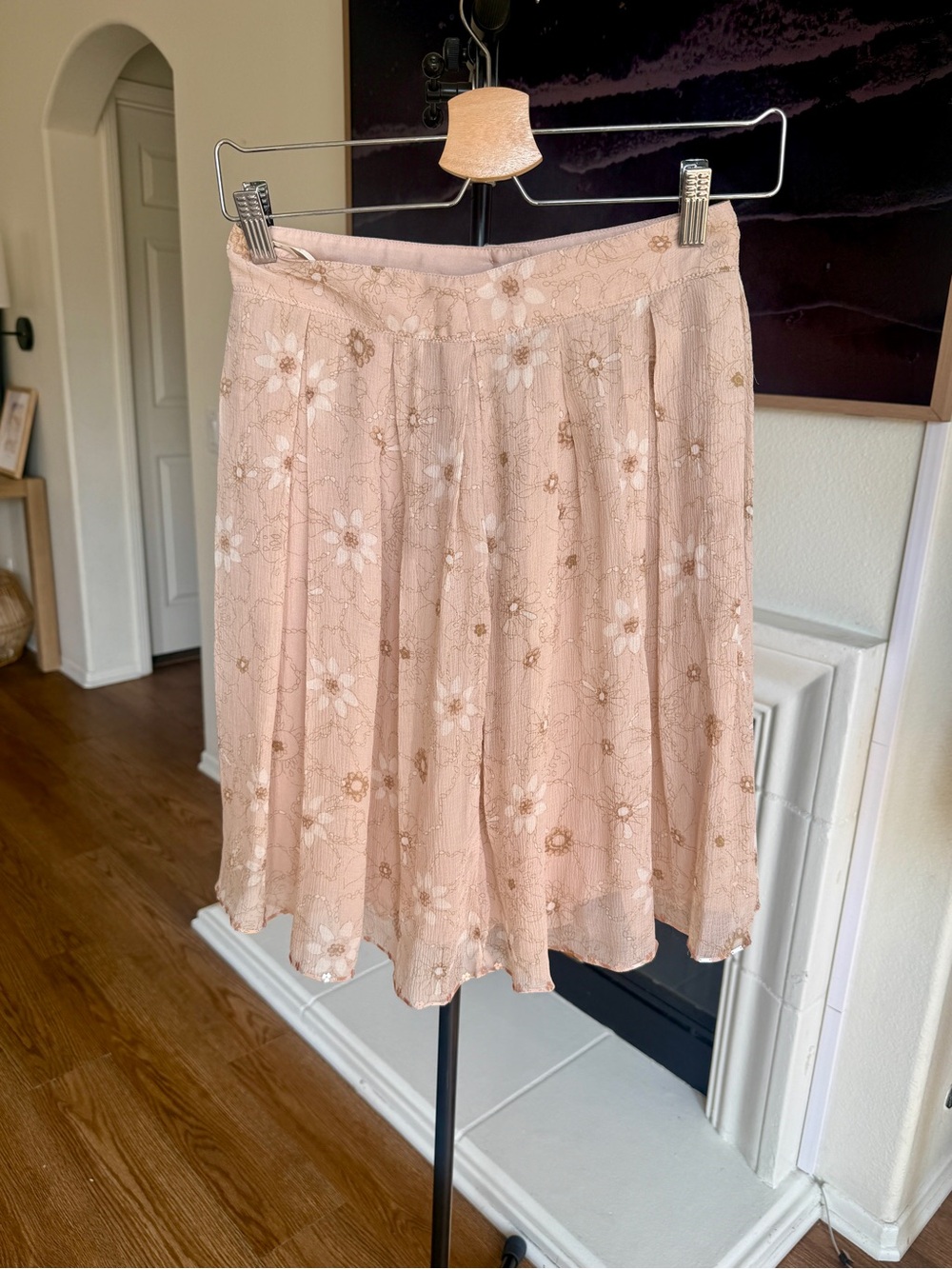 Max Studio 100% Silk Floral Skirt Blush Pin Cottagecore Sz 0